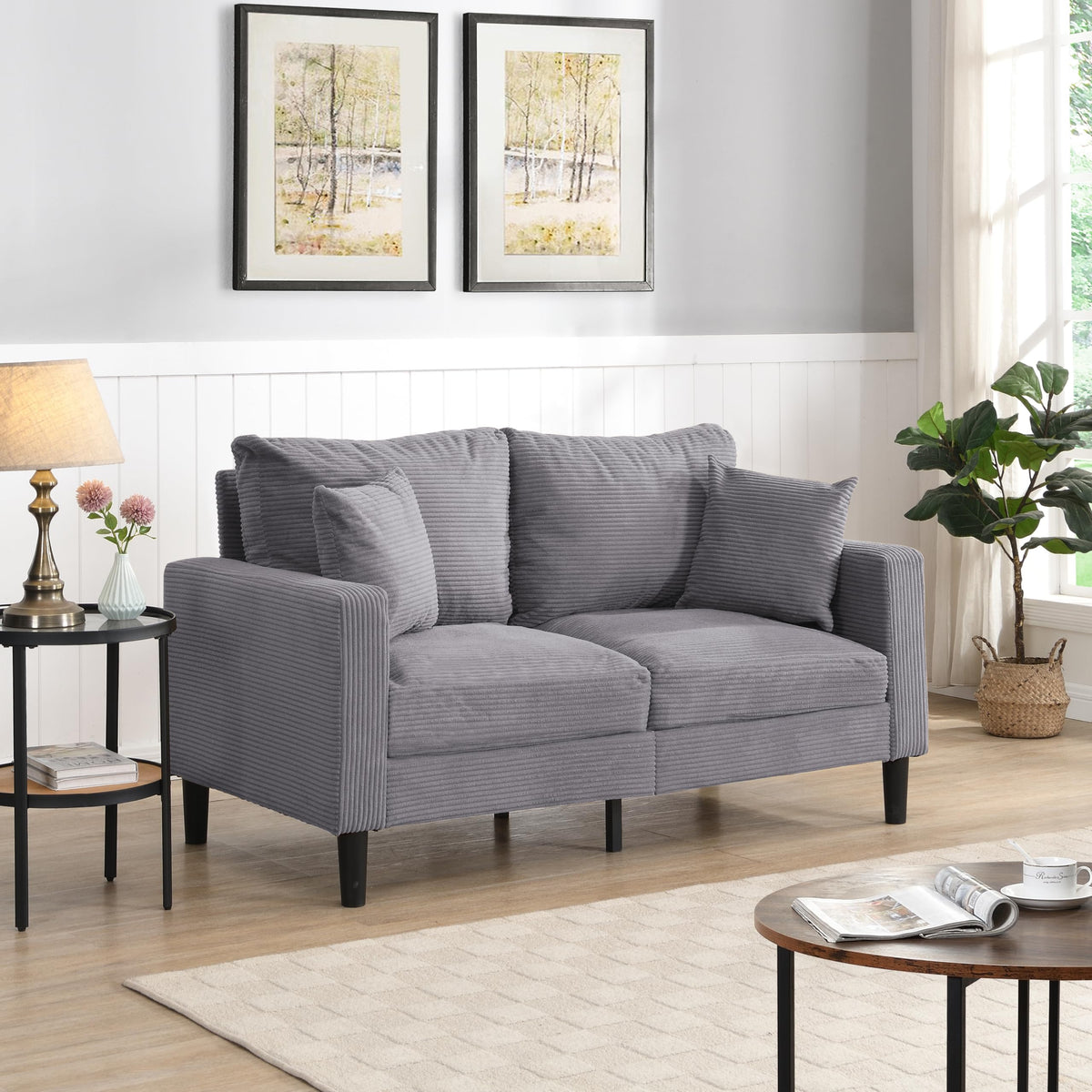 Light Gray Corduroy Loveseat Sofa W377