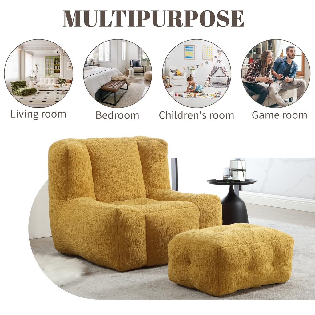 Yellow Memory Foam Bean Bag Chair with Ottoman K128
