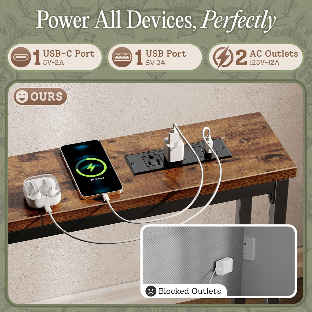 110.2 Inch Narrow Sofa Table with Power Outlets and USB-C Ports P676234