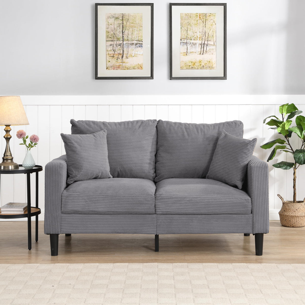 Light Gray Corduroy Loveseat Sofa W377