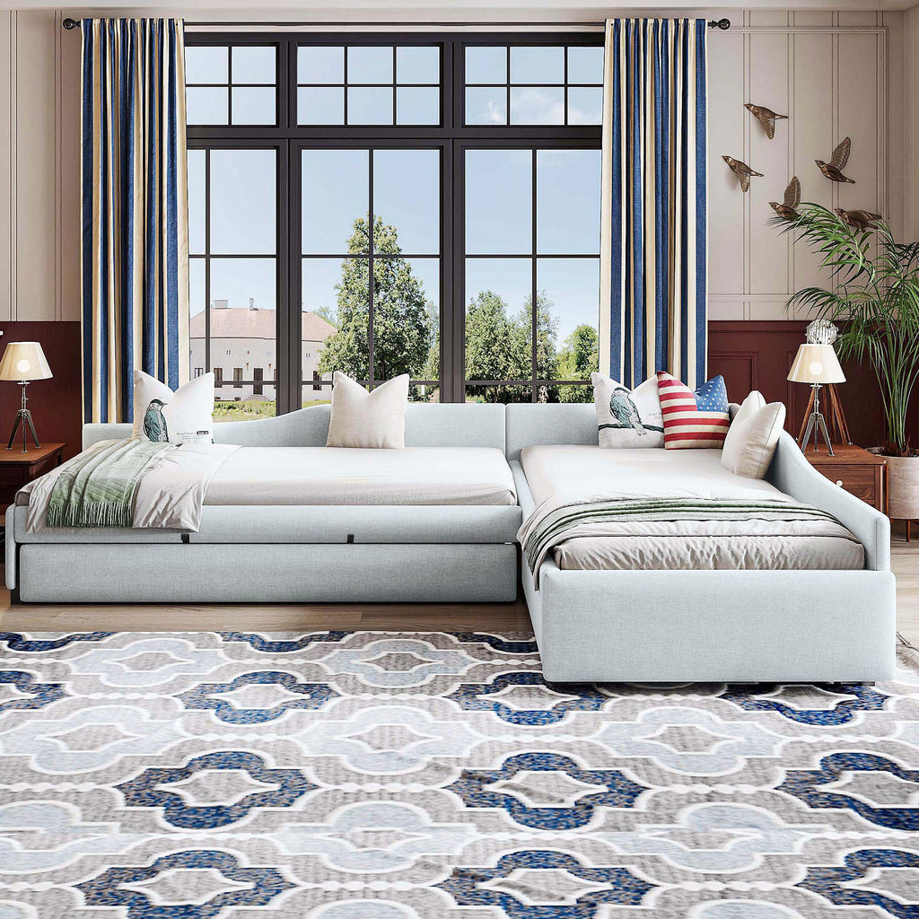 Double Twin Size L Shaped Upholstered Daybed with Trundle and Storage Drawer H662347